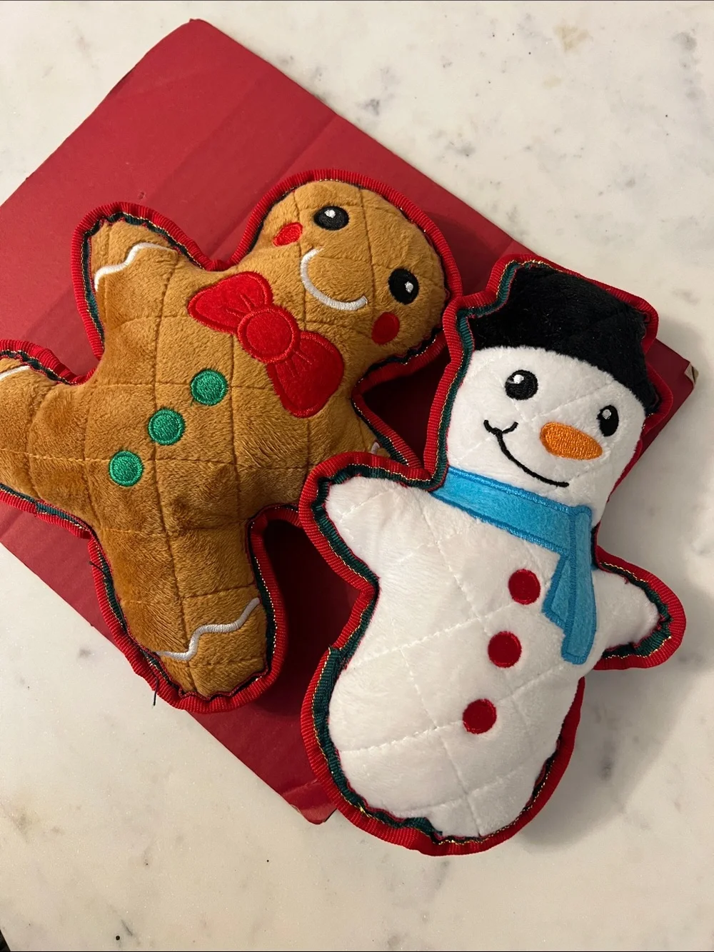 Holiday Gingerbread & Snowman Plush Toy Set - White, Brown, Red